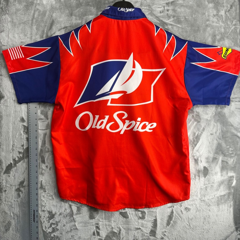 Old Spice NASCAR Racing Shirt Ricky Bobby Nextel Cup Red Blue Button Up Large